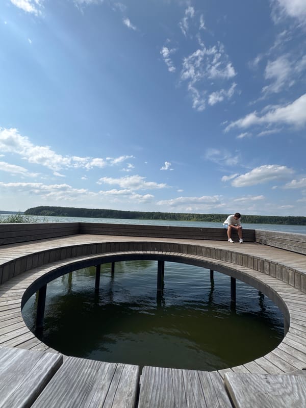 Circular pier opening over dark water in Votkinsk