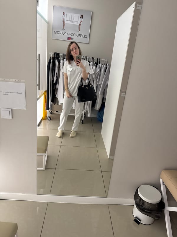 Medical worker takes mirror selfie in Perm, Russia