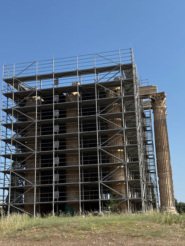 Temple of Olympian Zeus: columns and scaffolding under clear Athens skies
