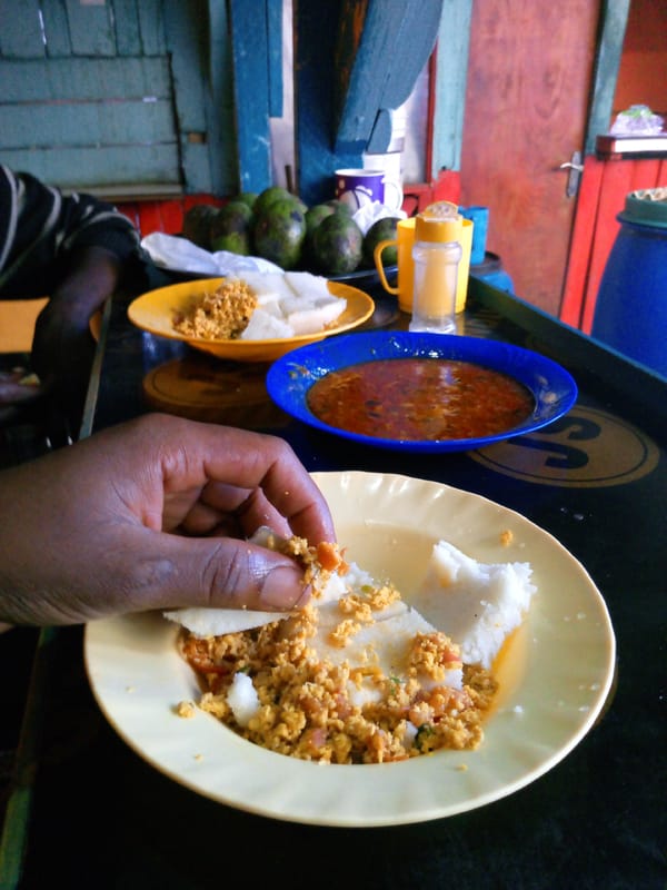 Lunch moment captured in Nairobi featuring local cuisine