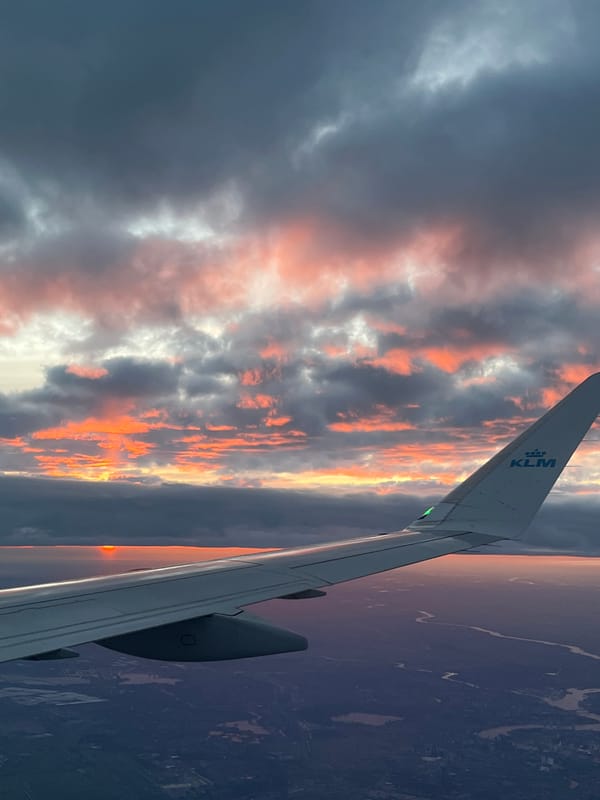Passenger captures sunset view from KLM flight over Netherlands