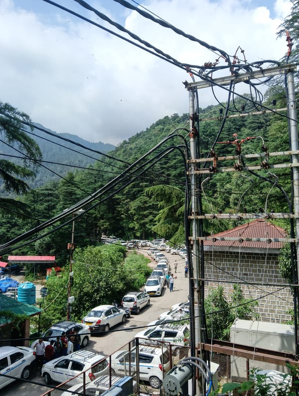 Bhagsu roadside and park scene on a clear mountain morning