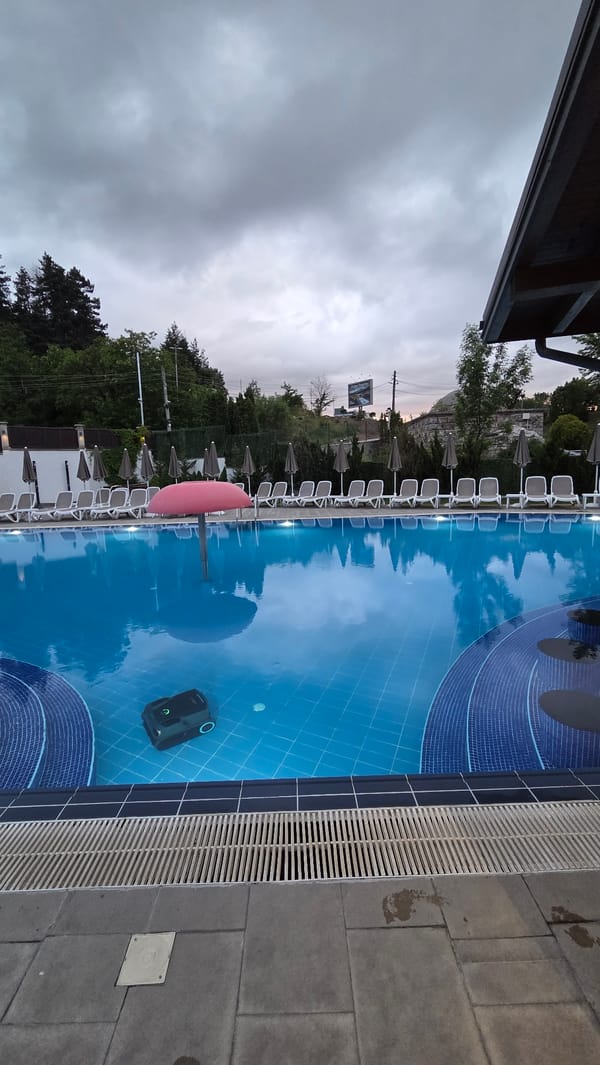 Swimmer prepares for pool visit in Bania, Bulgaria