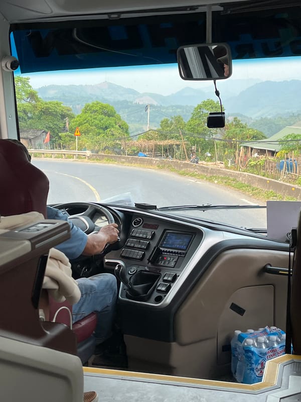 Bus journey through mountains documented in Khe Sanh, Vietnam
