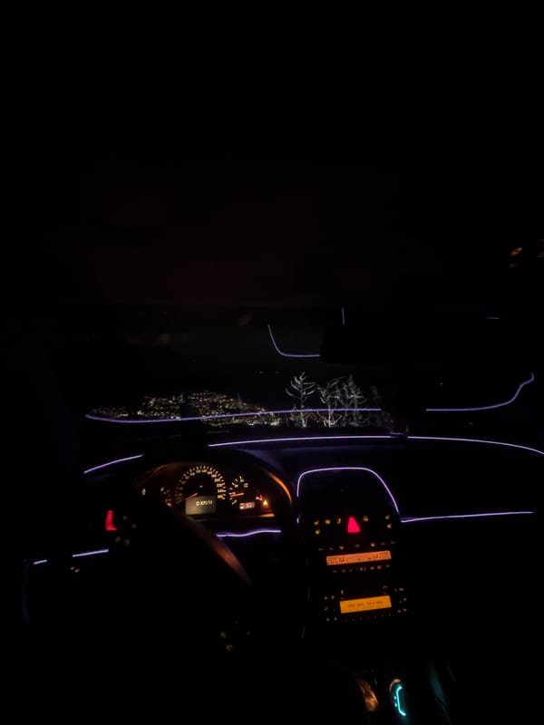 Car interior documented at night in Smolyan, Bulgaria