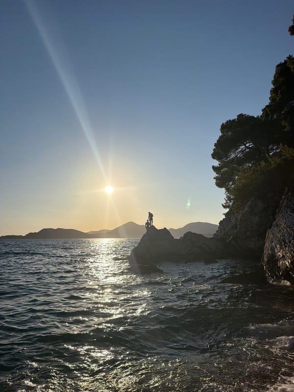 Golden hour beach photoshoot captured at Montenegro's Sveti Stefan