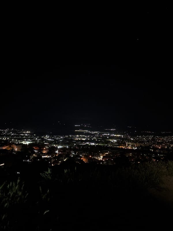 Nighttime cityscape of Blagoevgrad captured from elevated viewpoint