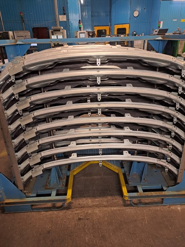 Automotive parts stored on industrial rack in German facility