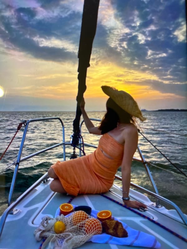 Relaxed afternoon on a sailboat in Kamianske, Ukraine