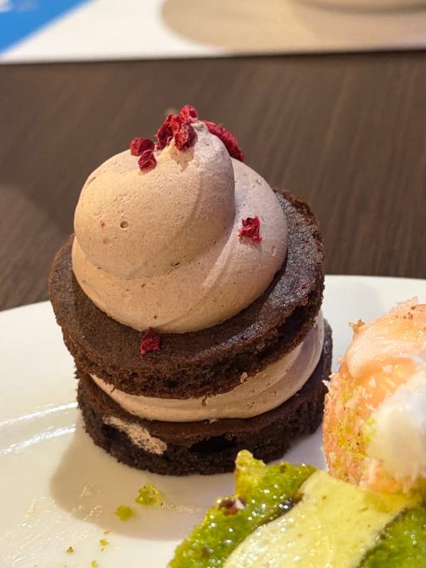 Layered chocolate dessert photographed in Varna, Bulgaria