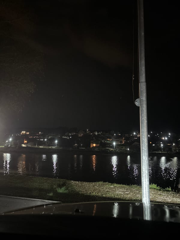 Nighttime waterfront view captured in Nikolovo, Bulgaria