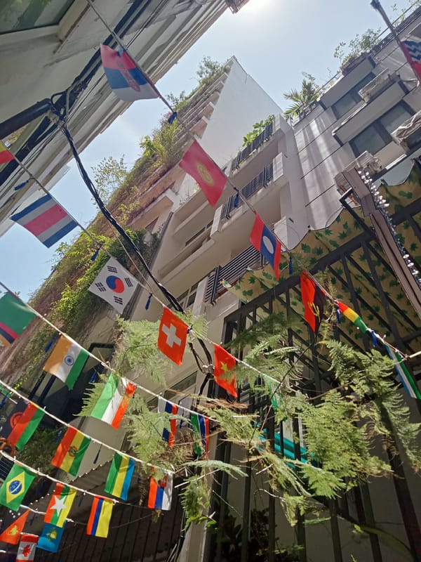 Flag-decorated alleyway documented by witnesses in Nha Trang