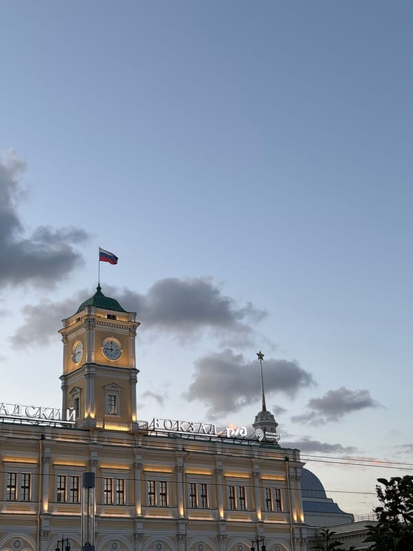 Moscow's Three Stations Square at dusk