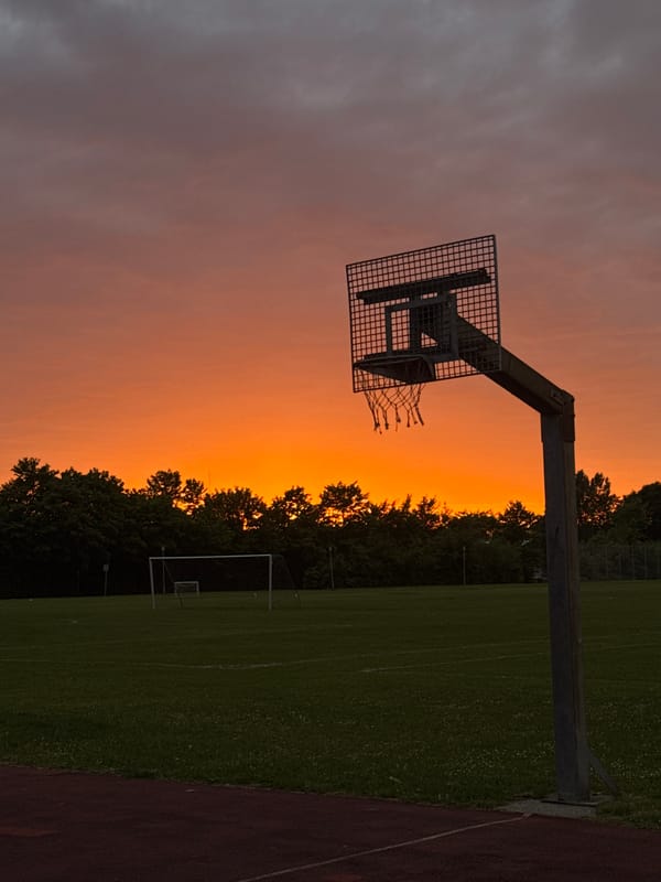 Sunset illuminates sports facilities in Sønderborg, Denmark