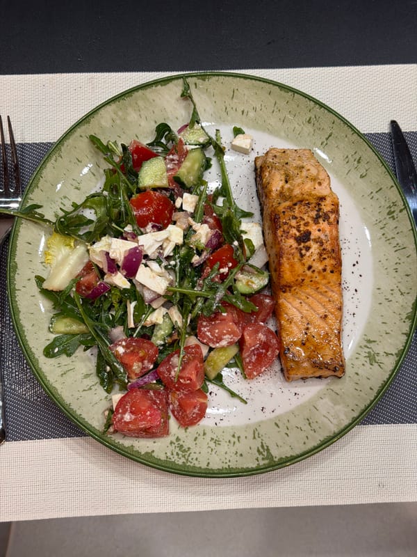 Salmon and vegetable salad documented in Ryazan, Russia