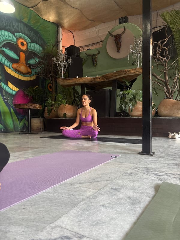 Yoga session documented at decorated Cuernavaca establishment