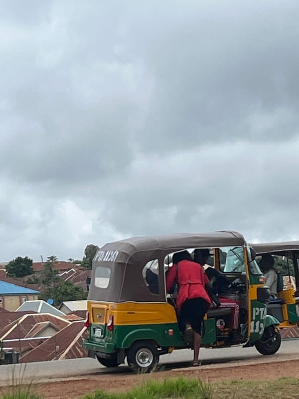 Overcast day over Jos's crowded corrugated-roof neighborhood