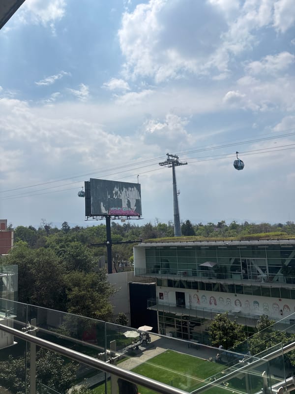 Cable car system operates in Mexico City evening