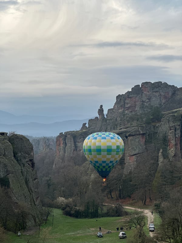 Hot air balloon prepared for early morning flight in Bulgaria