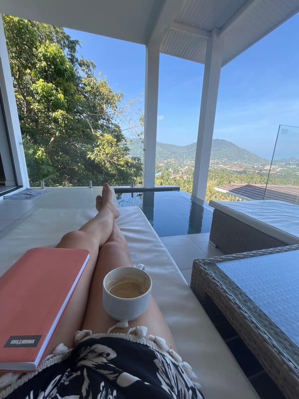 Morning coffee and reading break on Thai balcony
