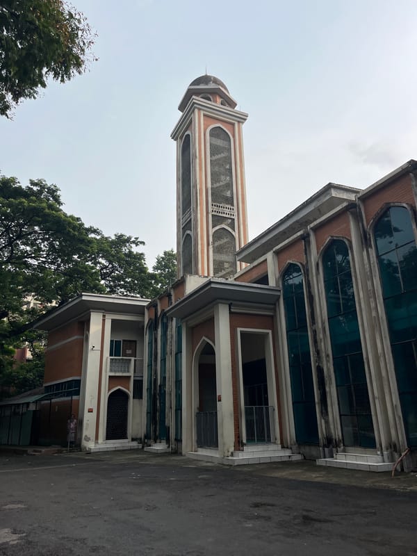 Daily life scenes captured in Dhaka featuring rickshaws and mosque