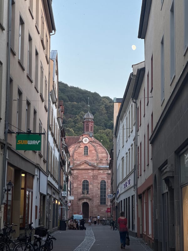 Evening stroll through Heidelberg's historic pedestrian streets