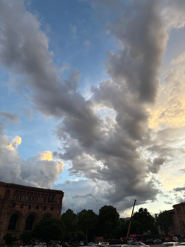 Dramatic golden clouds observed over Yerevan cityscape