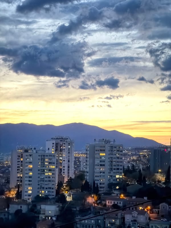 Evening cityscape views captured in Rijeka, Croatia