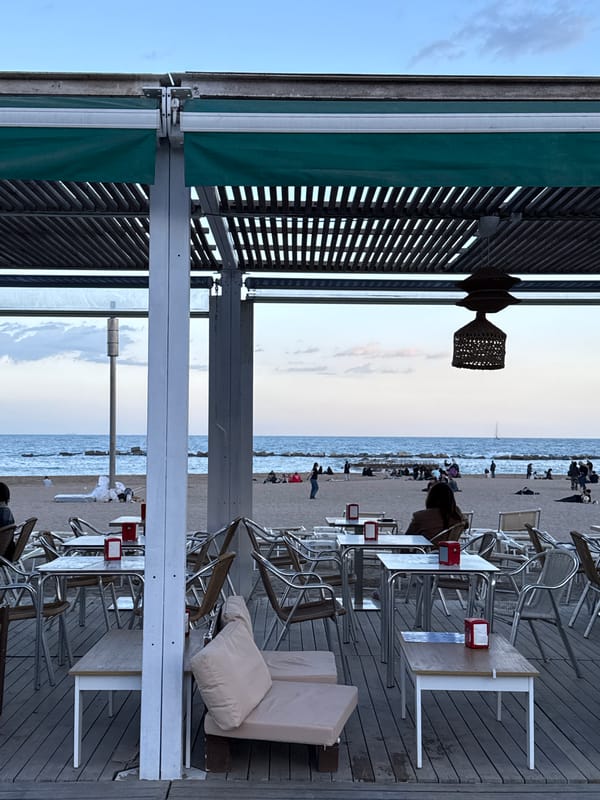Evening beach scenes captured along Barcelona's Mediterranean coastline