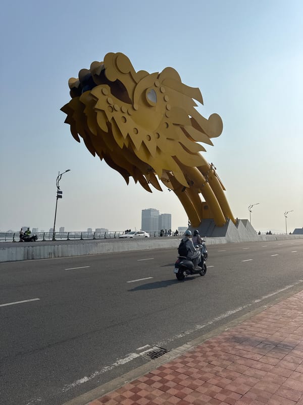 Tourist takes selfies at Dragon Bridge in Đà Nẵng