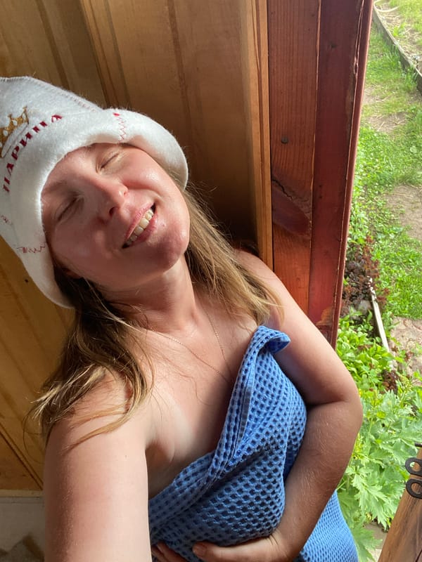 Family enjoys peonies and sauna time in Chaikovsky, Russia