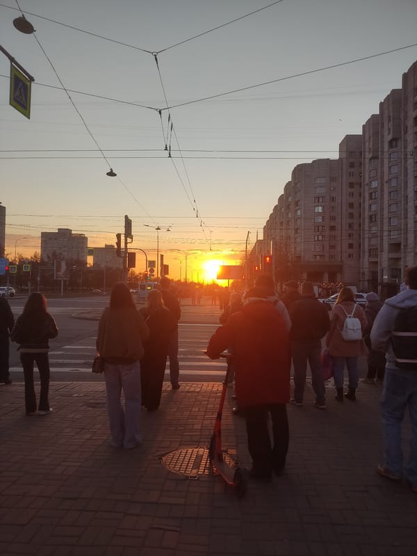 Evening street life documented across Saint Petersburg locations