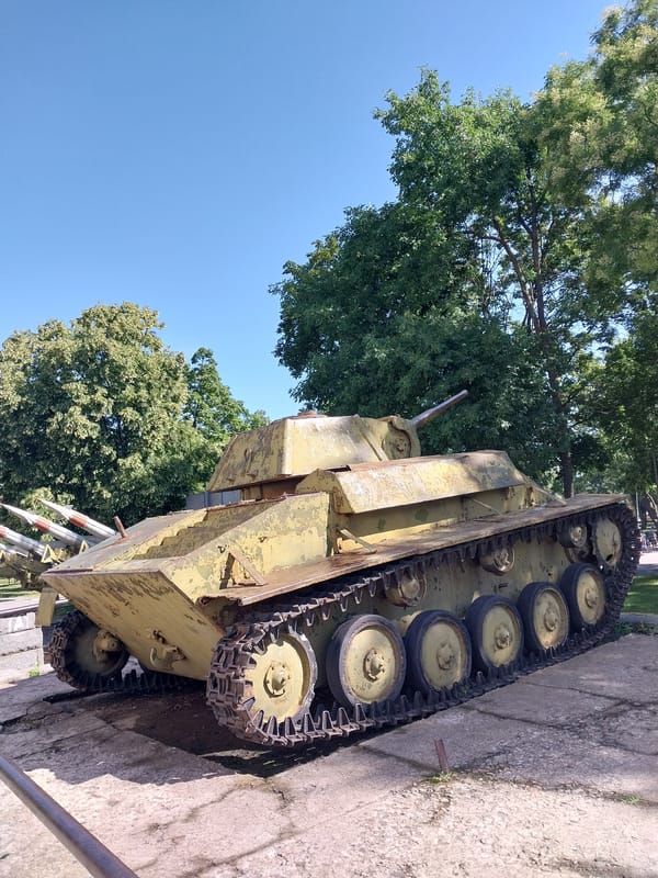 Outdoor military monument park in Dnipro on a sunny morning