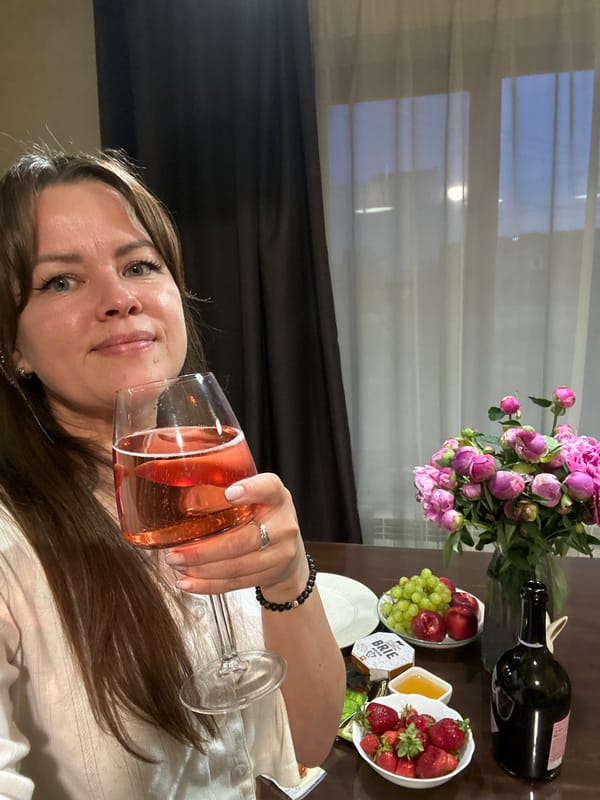 Wine, charcuterie, and peonies for an evening in Chaikovsky