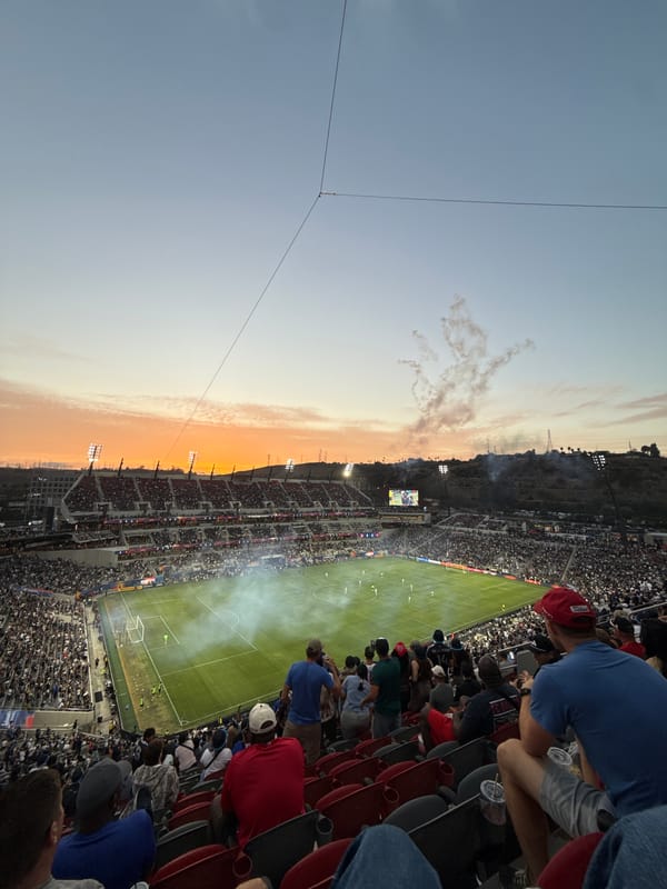 Sunset soccer at a packed Snapdragon Stadium in San Diego