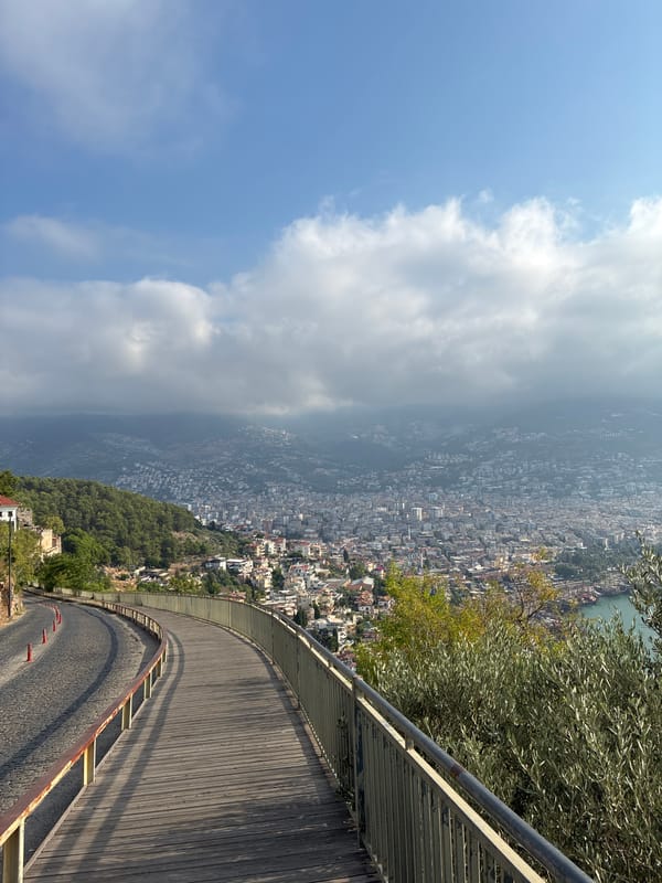 Hilltop café views over Alanya Castle and harbor