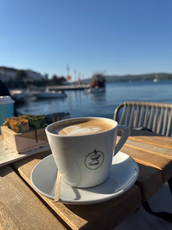 Morning coffee served with bay view in Tivat, Montenegro