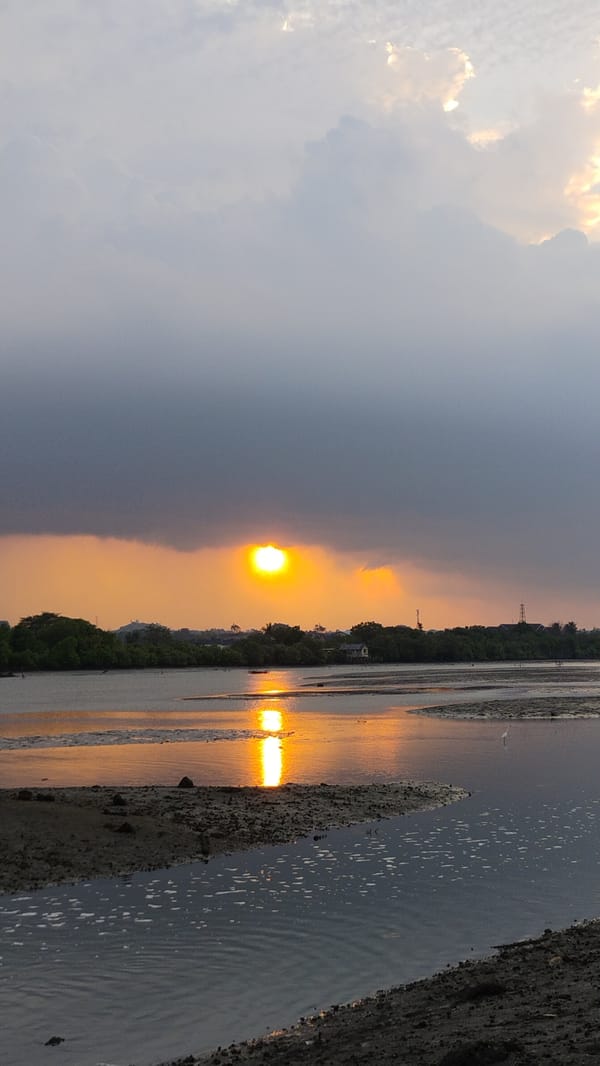 Dramatic sunset over Lhokseumawe's coastal waters, multiple angles