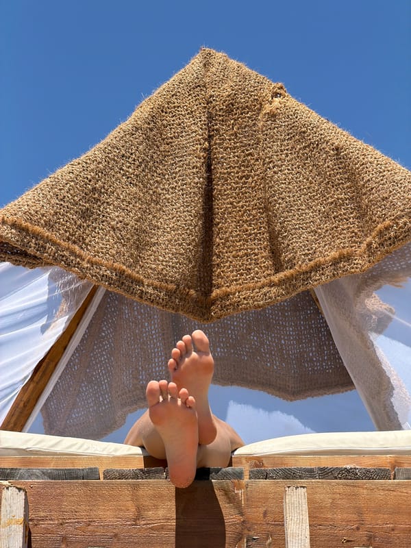 Relaxation scene captured under clear skies in Drobnići, Montenegro