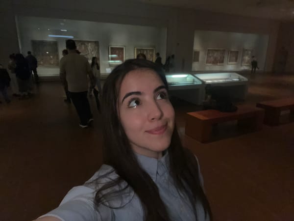 Museum visitor takes selfie with ancient Chinese texts in Seoul