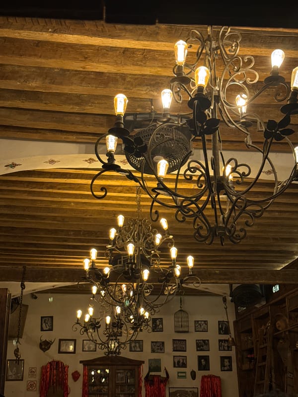 Interior scenes documented at Puebla bar featuring chandeliers, mirrors