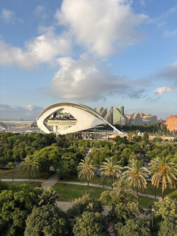 Aerial views of Valencia's City of Arts and Sciences on a clear morning