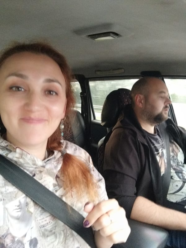 Inside a car near a Stary Oskol highway at twilight