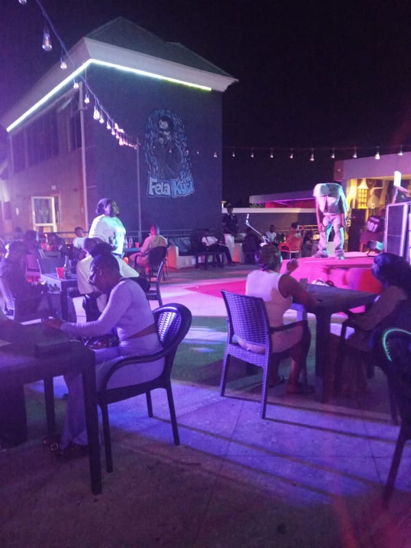 Outdoor music venue hosts nighttime performance with food service