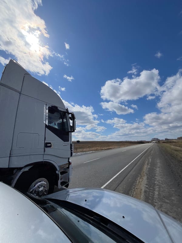 Rural highway and countryside scenes documented in Zhandat, Russia