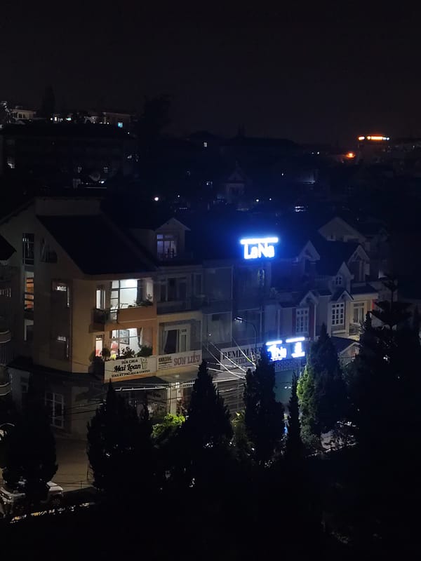 Nighttime documentation of Da Lat buildings and streetscapes captured