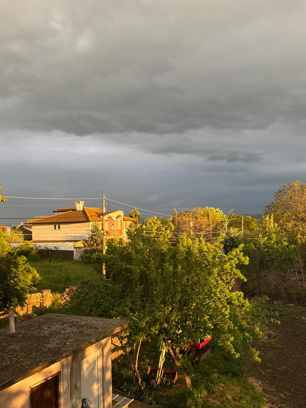 Rainbow emerges after storm clouds over Goritsa, Bulgaria