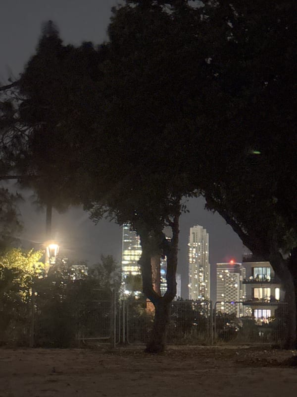Evening stroll captures nighttime Givatayim through parks and streets