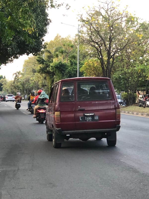 Busy morning traffic flows through Gelam, East Java