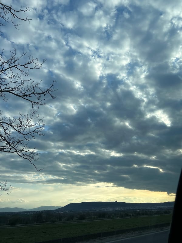 Spring sky observed through window in Shumen, Bulgaria